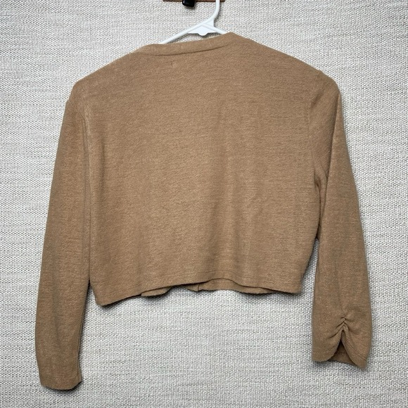 Reformation Janice Knit Crop Cardigan M Button Up 3/4 Sleeve Tan Orange - Picture 2 of 7